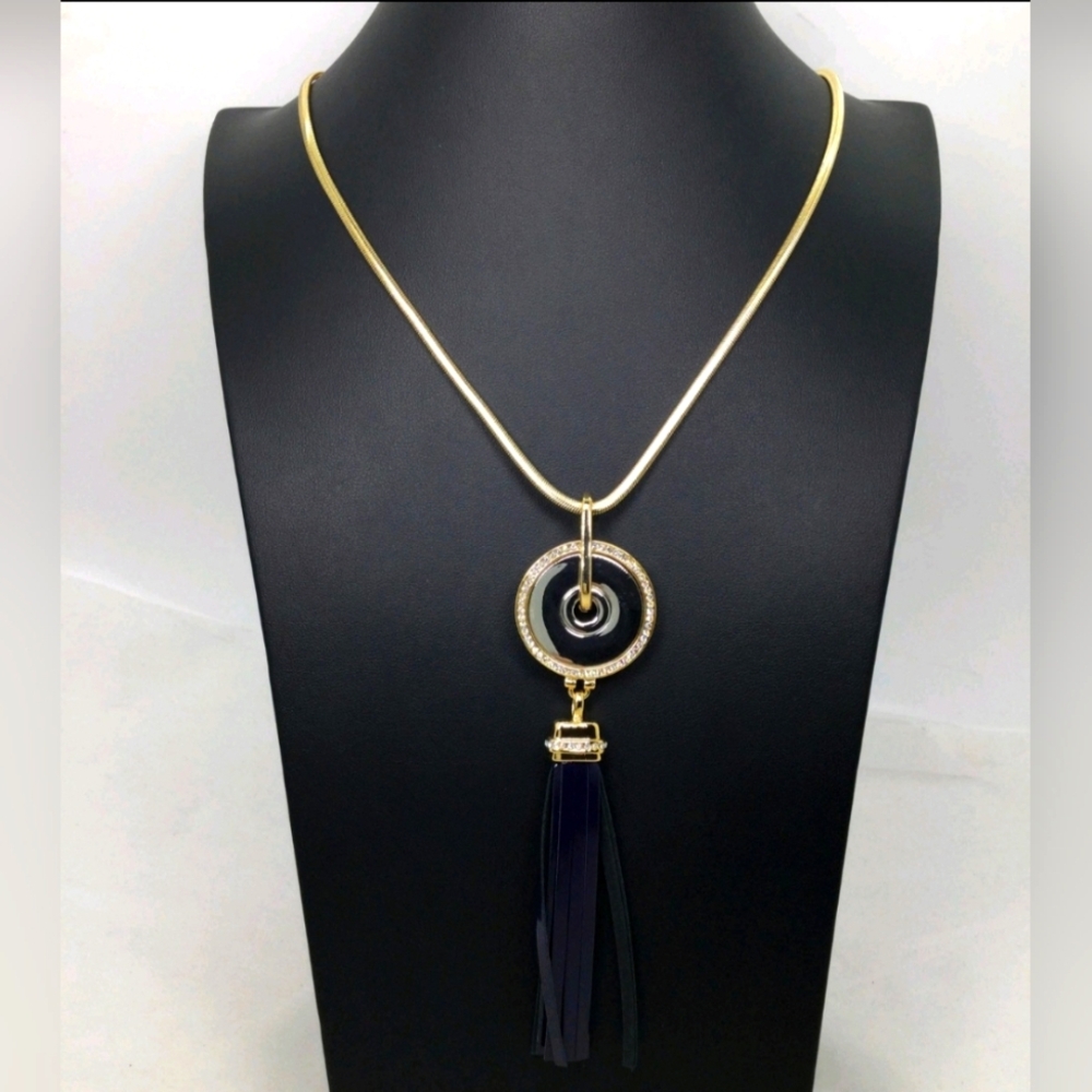 White House Black Market Blue Tassel Reversible Pendant Necklace NWT